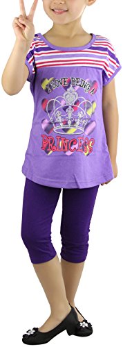 Image of ToBeInStyle Girl's 2 Piece Outfit Top & Leggings Set Casual Graphic Shirt Capri Pants