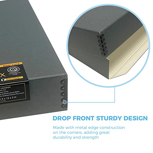 Lineco Museum Storage Box, Archival Quality Acid-Free Buffered Drop Front Design With Metal Edges Removable Lid, 11X14 Inches, Photo Organizer Store And Protect Prints, Blue / Gray Exterior #TOP3