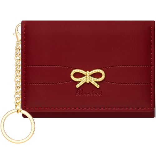 BIAOTIE Coquette Bow Wallet for Women Small Slim Trifold Womens Wallet with Key chain Cute Aesthetic Card Holder ID Window for Girl (Trifold Red)