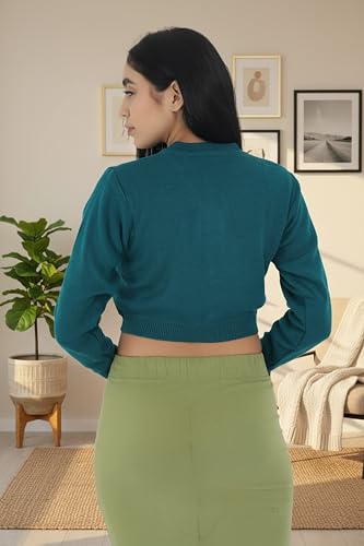 Image of Women Winter Wear V-Neck Full Sleeves Regular Fit Woollen Blouse