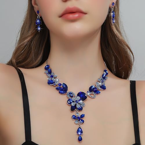 Image of Shining Diva Fashion Stylish Design Fancy Crystal Necklace Jewellery Set for Women | Trendy Celebrity Inspired Jewellery