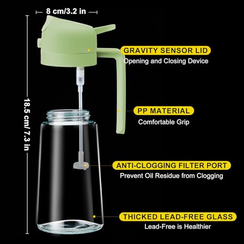 ParaCity Oil Dispenser for Kitchen, 2 in 1 oil Spray Bottle and Olive Oil Dispenser, Oil Sprayer for Cooking Air Fryer 500ML/ 17OZ for Cooking, Kitchen, BBQ, Air Fryer, Salad, Baking (GREEN) - Image 5