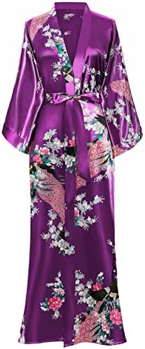 BABEYOND Kimono Robes for Women Satin Peacock Dressing Gown with Pockets