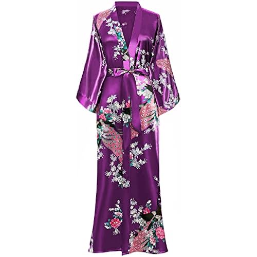 BABEYOND Kimono Robes for Women Satin Peacock Dressing Gown with Pockets