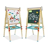 NUKied Kinder Spiel-Tafel aus Holz mit Papierrolle Doppelseitige Whiteboard und Tafel Staffelei mit Zahlen und Anderem Zubehör für Kinder und Kleinkinder (Pinguin)