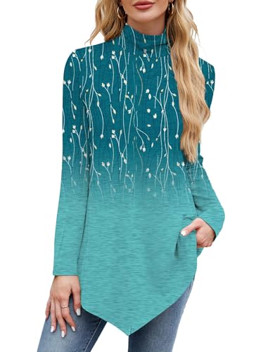 Image of JUSTFASHIONNOW Turtle Neck Shirts for Women Long Sleeve Fall Tunic Tops