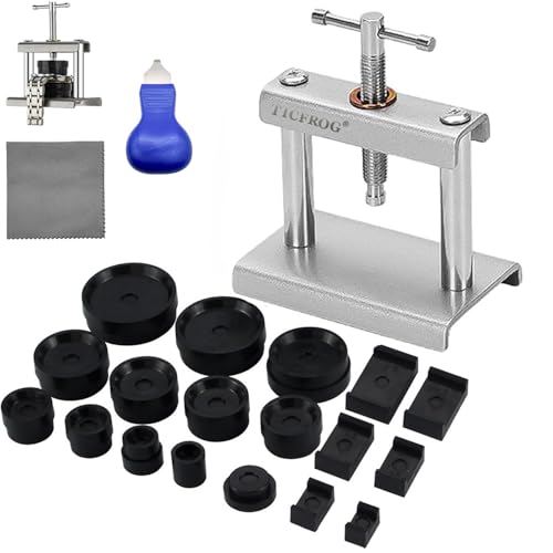 TICFROG Watch Press Tool Set Back Case Closer for Closing the Cover Watch Battery Replacement Watch Opener Remover Repair Kit for Wristwatches with 18PCS Molds and A Pry Opening Compatible with Round and Square Rectangular Dials and Backs