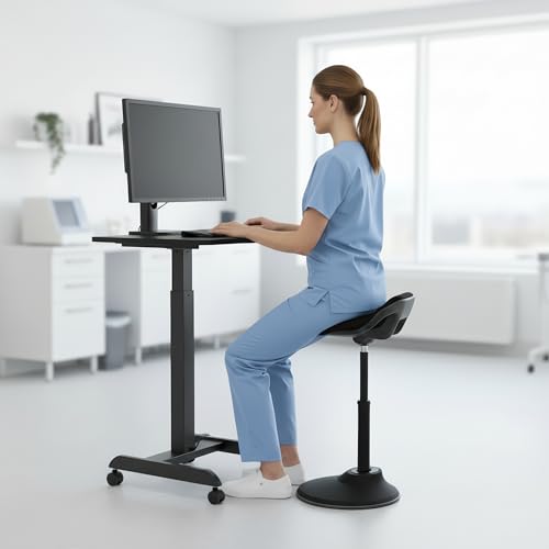 Image of Mount-It! Ergonomic Sit Stand Stool, Height Adjustable Leaning Chair for Standing Desk, 360 Tilting Active Sitting Seat, High-Density Foam Cushion, Non-Slip Weighted Base, Easy Assembly (Black)