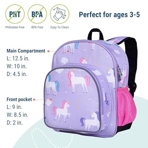 Image of Wildkin 12-inch Kids Backpack - Padded, Adjustable, Ideal for Daycare & Travel - Unicorn | Ages 3-7, insulated front pocket - coordinates with matching Wildkin nap mats and water bottles