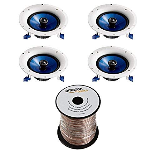 Yamaha NSIC800WH 140-Watts 2-Way RMS Speaker - White (Bundle of 4 + AmazonBasics Speaker Wire)