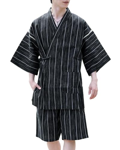 Men's Japan Kimono Jimbei SIJIRAORI Jinbei Set Yukata Loungewear Bathrobe men's robe
