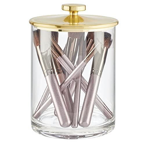 Mdesign Large Modern Apothecary Storage Organizer Canister Jars - Plastic Containers For Bathroom, Organization Holder For Vanity, Counter, And Makeup Tables, Lumiere Collection, Clear/Soft Brass #TOP6