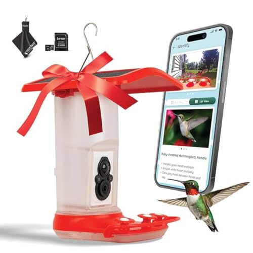 FeatherSnap Smart Hummingbird Feeder with HD Camera WiFi Solar Bird Feeder Motion Sensor App Alerts Live Video Photo Capture 1L Capacity SD Card & Cleaning Cloth Included