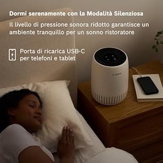 Bosch Air 500 Purificatore d’Aria - Rimuove gli inquinanti, include filtro aria e modalità sleep (< 25 dB(A)) - per stanze fino a 23 m² - con porta di ricarica USB-C - CADR: 100 m³/h