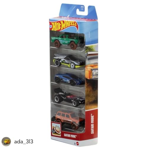 Image of Hot Wheels Car 2026 Safari Mode Pack of 5 (95 Jeep Cherokee, Big-Air Bel Air, Blade Raider, Lamborghini Huracan Sterrato, Rally Speciale) Multi - Color