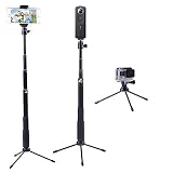 FIT PARA CÁMARAS Y TELÉFONOS CELULARES: Apto para cámaras de acción GoPro fusion, Hero 6/5/4/3 + / 3/2/1 / Session, 4K / para cámaras Ricoh 360, Olympus, M15, Sony RX0(rosca de 1/4 "). Soporte para teléfono móvil para teléfonos celulares (56mm-80mm)