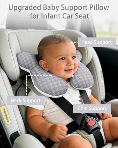 Image of KAKIBLIN Baby Travel Pillow, Baby Neck Pillow for Car Seat, U-Shaped Head and Neck Support for Stroller Pushchair, Soft Cooling Breathable Infant Head Pillow for Newborn Toddler