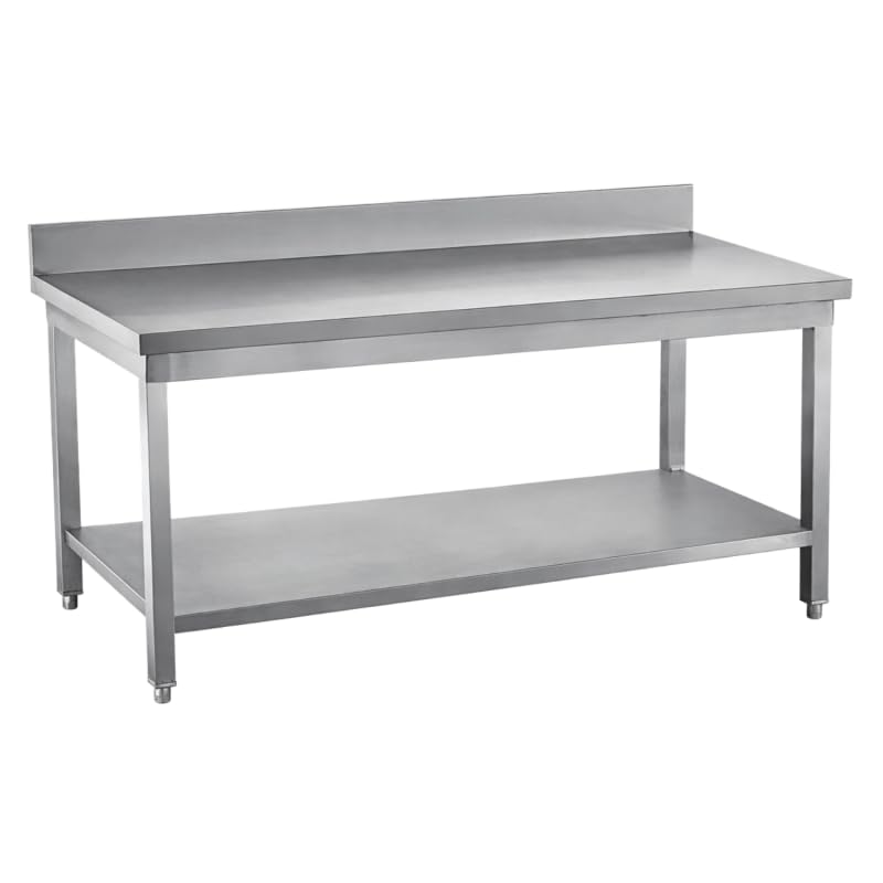 Générique Table INOX Adossée Professionnelle - Profondeur 700 mm - Taille 80 à 200 cm - avec Dosseret et Étagère (Longueur 120 cm)