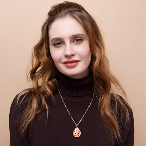 U7 Cute Flying Ladybug Pendant Red Enamel Rose Gold Plated Unique Animal Shape Photo Locket Pendant Necklace #TOP1