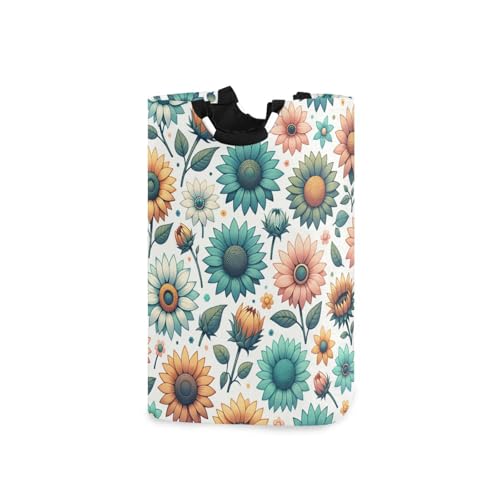 Jihqo Laundry Hamper Basket Sunflowers Green Collapsible Nursery Storage Bin Waterproof Clothing Baskets for Home Bedroom Bathroom Washing Room