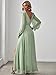 Ever-Pretty Women's Fall Winter Formal Wedding Guest Dress Long Sleeve V Neck Chiffon Floor Length Bridesmaid Dresses Mint Green US16