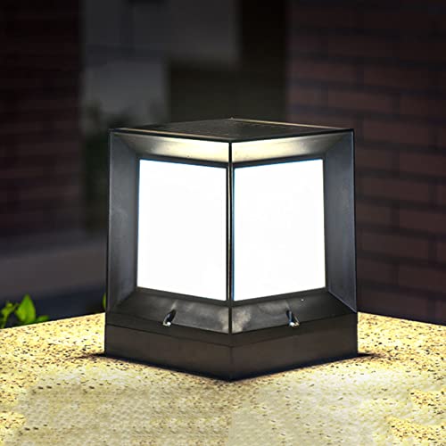Lámpara de cabeza de pilar LED solar - Luces de poste de cubierta a prueba de agua con control remoto Función de atenuación de cuatro colores, control de luz inteligente automático(Color:Noir,Size Cover