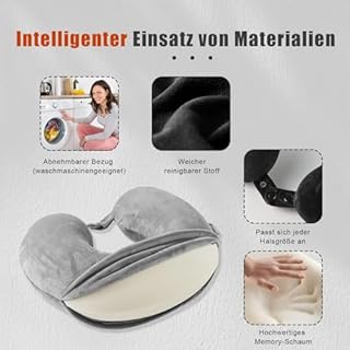 Egret Memory Foam Nackenhörnchen für Reisen - Ergonomische Unterstützung für Kopf, Nacken & Kinn - Super Leicht Nackenkissen für Flugzeug, Auto, Büro(Grau)