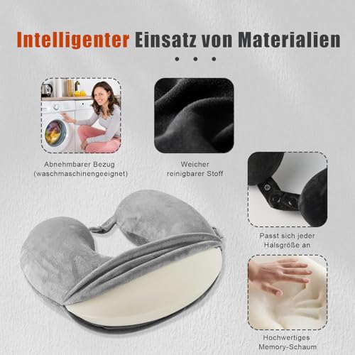 Egret Memory Foam Nackenhörnchen für Reisen - Ergonomische Unterstützung für Kopf, Nacken & Kinn - Super Leicht Nackenkissen für Flugzeug, Auto, Büro(Grau)
