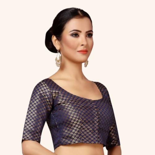 Image of Studio Shringaar Women's Zari Brocade Stitched Elbow Length Sleeves Saree Blouse