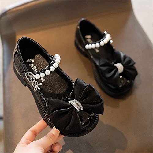 Kids Babygirls Leather Shoes Summer Soft Bottom Pearl Bow with Dress Princess Dressup Play Clothes for Little Girls (Black, 13 Little Child)4