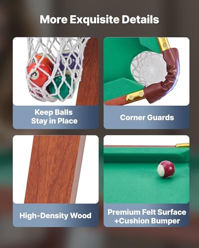 Image of VEVOR Folding Pool Table,Portable Billiards Tables, Foldable Space-Saving Entertainment Game Set Includes Ball, Cue, Rack, Chalk, Brush, Brown with Bule Cloth, for Family Use, Recreation Room