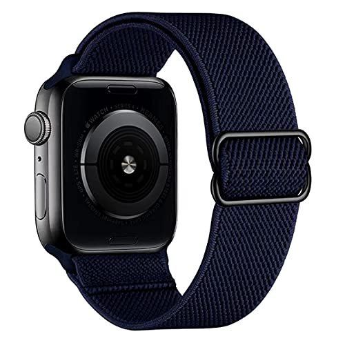 【リラックス】RELAX アップルウォッチ バンド ストレッチナイロンベルト ストラップ 替えベルト バンド (42-44mm, ダークネイビー)