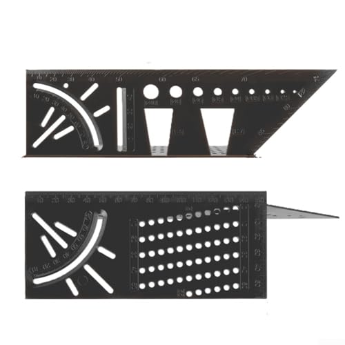 Jotekonoby Righello angolare quadrato 45/90 gradi, strumento di misurazione per la lavorazione del legno e la costruzione, calibro multifunzione con allineamento del trapano, lega di alluminio e ABS