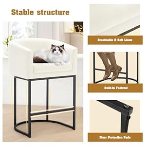 Counter height bar stools set of 2 26 h modern counter stools with barrel backrest and armrest linen upholstered kitchen island bar chairs with black metal framesbeige  urban country home decor