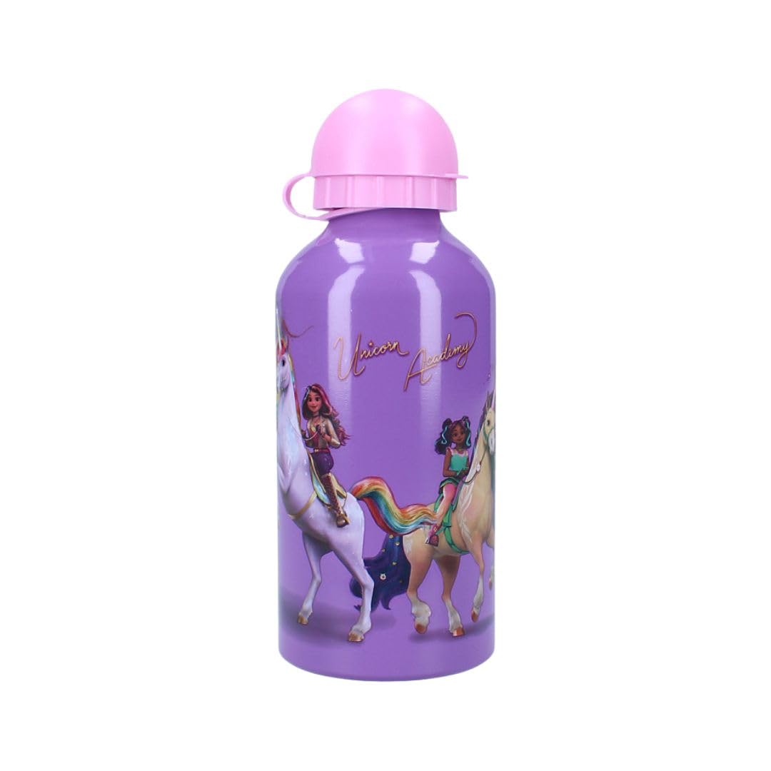 My sweety pop - Kids Water Bottle - Aluminium - Kids - Nursery, Kindergarten, School, Holiday, Meal - 19cm - 500ml - Hydration - Gift Idea (Unicorn Academy - Purple/Pink)