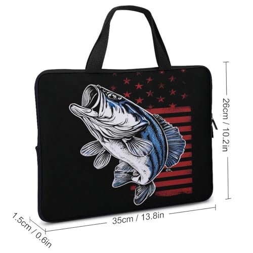 Protective Sleeve Case with Double Metal Zipper, Portable Vintage Bass Fishing Lure American Flag Laptop Bag, Computer Bags for Work Office Business Travel2