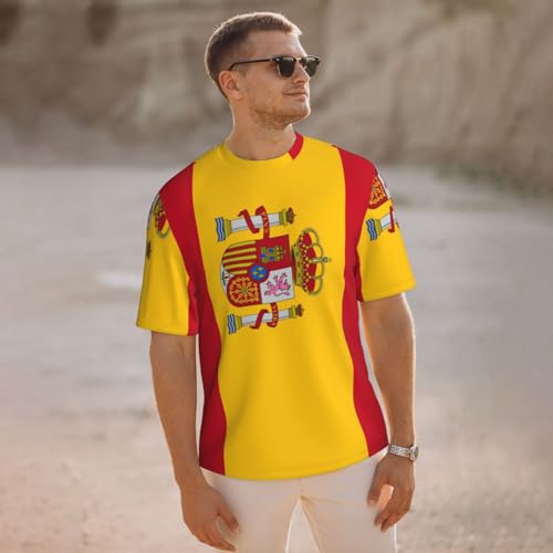 Camisetas de secado rápido con la bandera de España para hombre, camisetas de gimnasio que absorben la humedad, camisas de entrenamiento de manga corta para deportes, Negro -, Medium