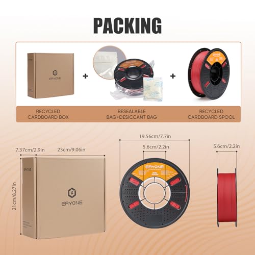 Image of ERYONE Matte PLA Lite 3D Printer Filament 1.75 + /- 0.03mm, Matte Filament 1KG(2.2LBS) Spool, Prue Red