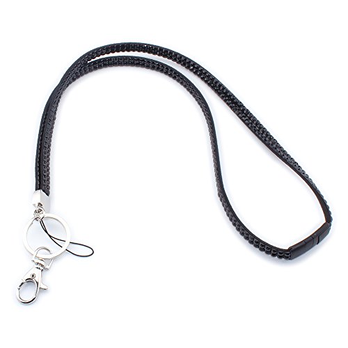 Preisvergleich Produktbild Soleebee 80cm Bling Strass Leder Schlüsselband Umhängeband Lanyard mit Karabinerhaken Schlüsselring für Abzeichenhalter Schlüsselanhänger (Schwarz)