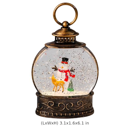 Farol de nieve con muñeco de nieve de Navidad y luz LED retro en bronce para mesa 4