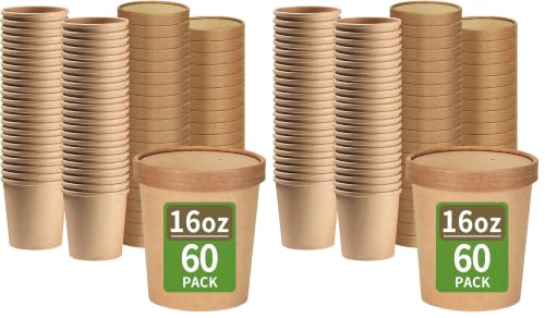 Image of bloomoon 120 Pack 16 oz Paper Food Containers with Lids Ice Cream Containers