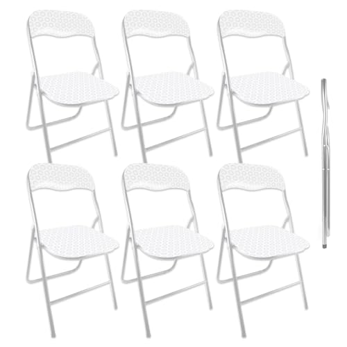 MA MAISON Set 6 Sedie Pieghevoli Imbottite - Seduta Comoda, Portatile, Struttura in Metallo, Slim, Salvaspazio, Resistenti, per Casa, Campeggio, Ufficio - da Interno, Esterno (Bianco, Golf)