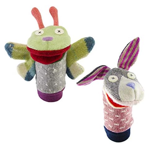Cate & Levi - Wool Puppet Sets - Made in Canada - Movable Mouths - Safe for All Ages (Set of 2 - Bunny, Butterfly) Cover