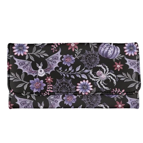 Image of AFPANQZ Bat Floral Womens Wallets Leather Trifold Multi Card Holder Slots Wallet Ladies' Leather Card Pouch Bag for Keys Lipstick Cit Cards Holder
