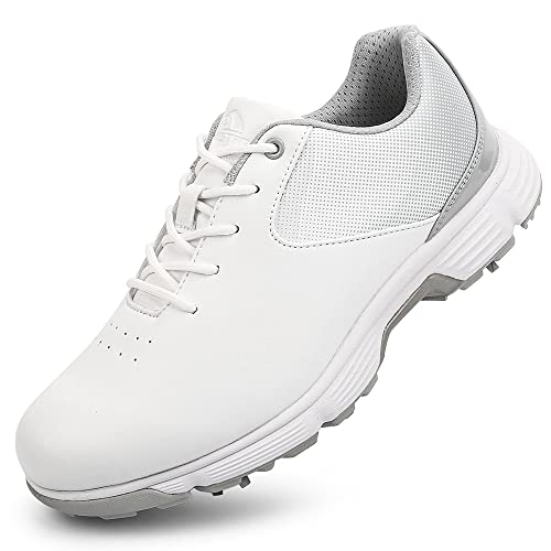 THESTRON Women's Golf Shoes Ladies Golf Sports Sneakers Spikes Women Golf Wears Spikeless Girls Golf Walking Sneakers (9,White grey1)