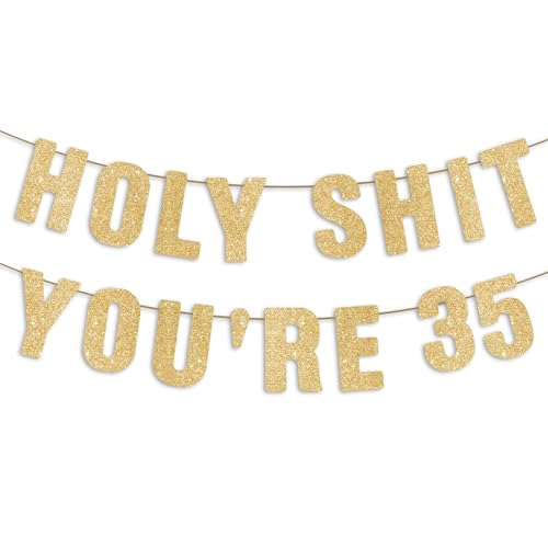 35th Birthday Decorations for Men Funny 35 Years Old Party Decor Sign 35th Birthday Gifts for Women Pre-Strung 35th Party Banner - Gold Glitter