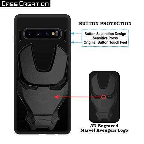 Image of COVERLY Official 3D Touch Feel Trending Real Hero Avenger Logo Mask Soft Rugged Grip Iron Man Super Power Cartoon Movie Silicone Matte Strong Back Cover for Samsung Galaxy S10 Plus -Black