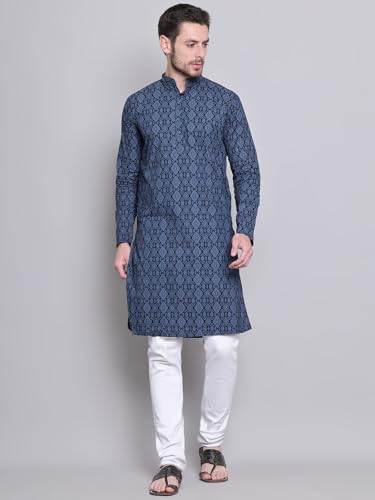 Image of Majestic Man Women's Cotton Regular Fit Casual Ethnic Motifs Printed Mandarin Collar Long Kurta