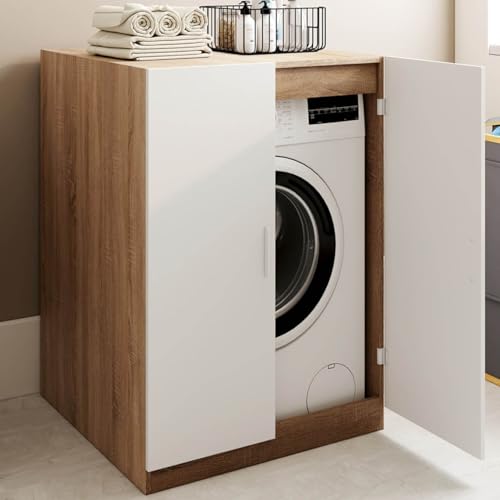 Meuble pour machine à laver avec portes WALLIS et bois façon hêtre - vue 3