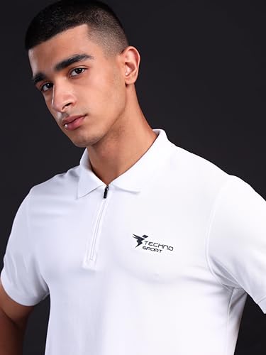 Image of TECHNOSPORT Men's Solid Polo T-Shirt MATPIQ Quick Dry Slim Fit Sports Tee for Gym Casual Smart Wear UPF50+ Anti Odour